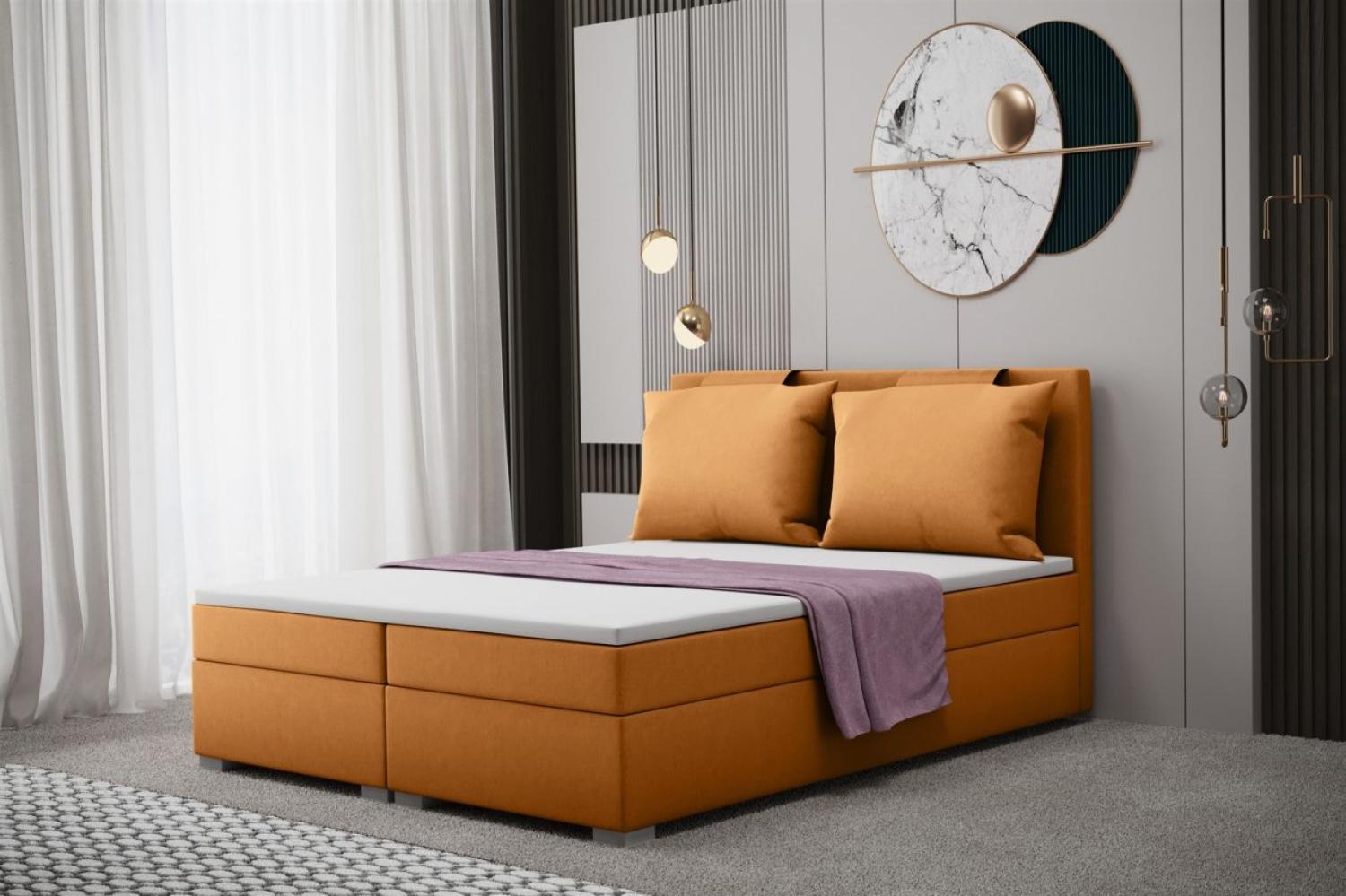 Boxspringbett Schlafzimmerbett MATRO 160x200cm in Stoff Soro Orange Bild 1