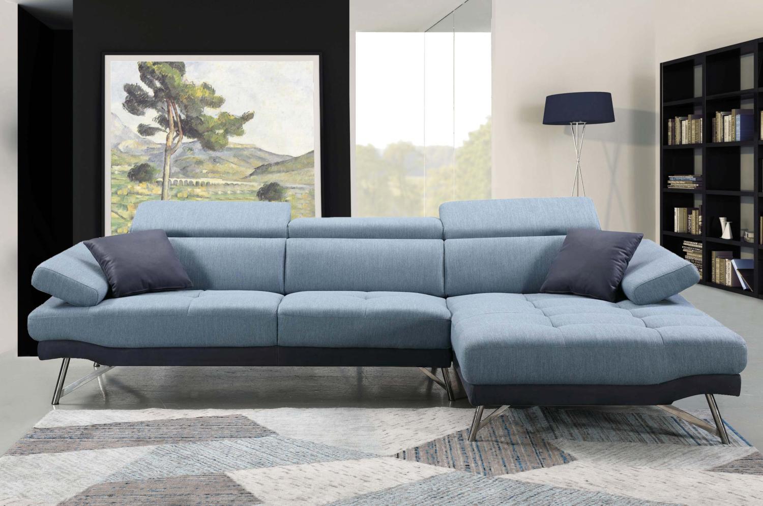 Sofa HWC-H92, Couch Ecksofa L-Form 3-Sitzer, Liegefläche 300cm ~ rechts, blau-grau Bild 1
