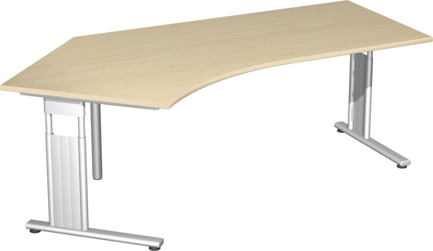 Flex Schreibtisch, 216x113cm, Freiform 135° links, höhenverstellbar, Ahorn / Silber Bild 1