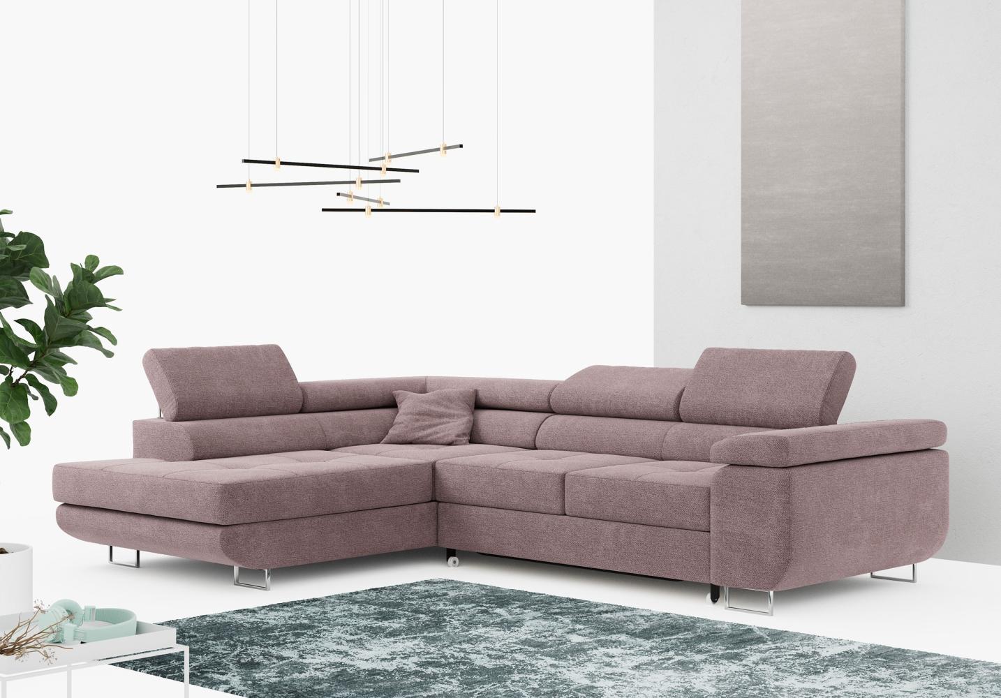 Ecksofa L-Form Couch mit Schlaffunktion und Verstellbare Kopfstützen - GUSTAW - Rose Stoff - Links Bild 1