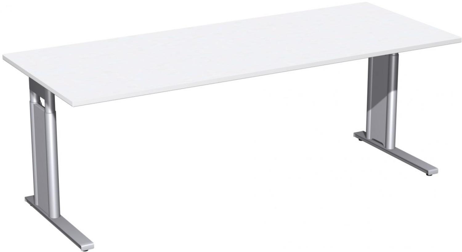 Schreibtisch 'C Fuß Pro' höhenverstellbar, 200x80cm, Weiß / Silber Bild 1