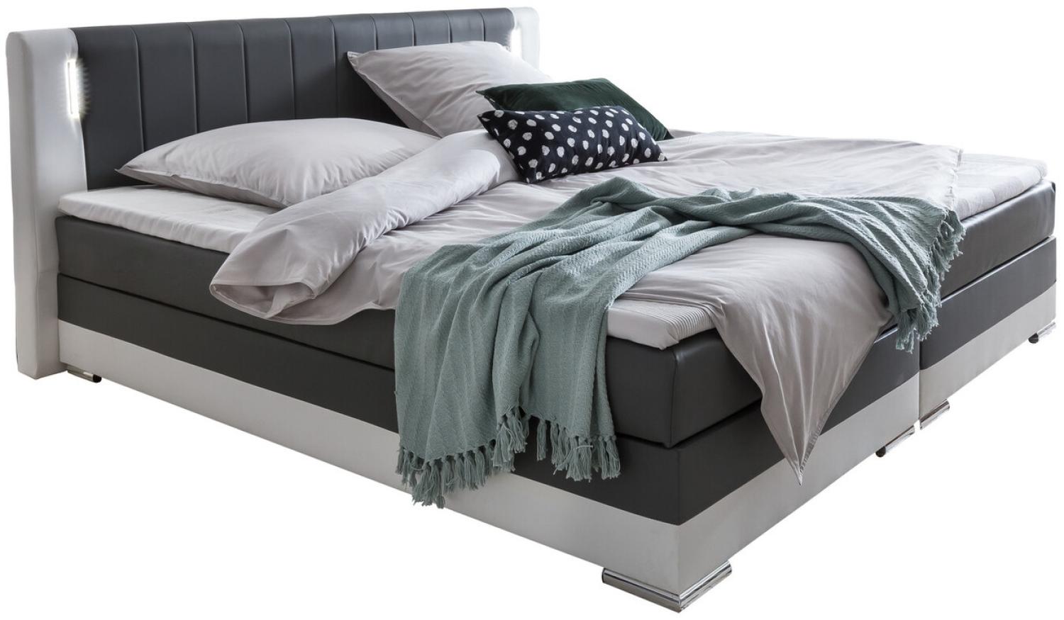 Bett Boxspringbett mit LED, grau/ weiß Polyurethan, 200 x 200 cm Bild 1