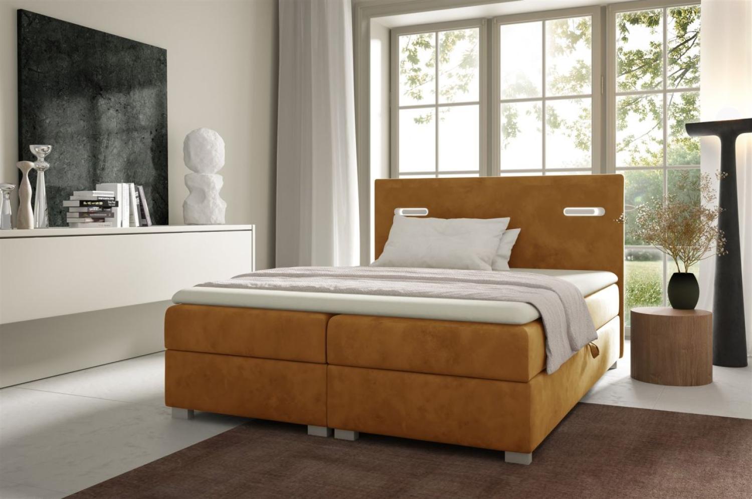 Boxspringbett Schlafzimmerbett CAPRICE 200x200cm Goldgelb inkl. Ambiente-LED Bild 1