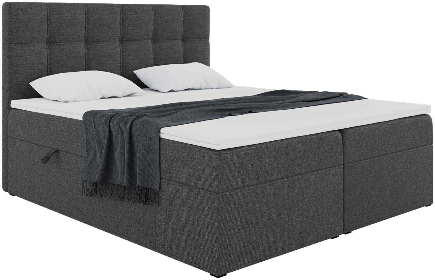 MEBLINI Boxspringbett NILS 140x200 cm mit Bettkasten - H3/Dunkelgrau Webstoff Polsterbett - Doppelbett mit Topper & Bonellfederkern-Matratze Bild 1