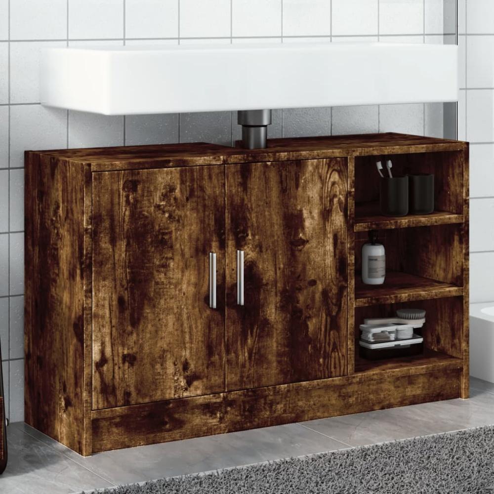 vidaXL Waschbeckenunterschrank Räuchereiche 90x29x55 cm Holzwerkstoff Bild 1