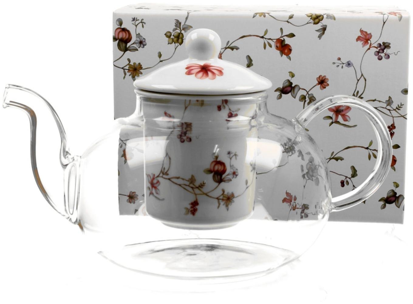 DUO FLORAL Teekanne 1000 ml SAFA mit Teesieb, Glas - New Bone China Porzellan Bild 1