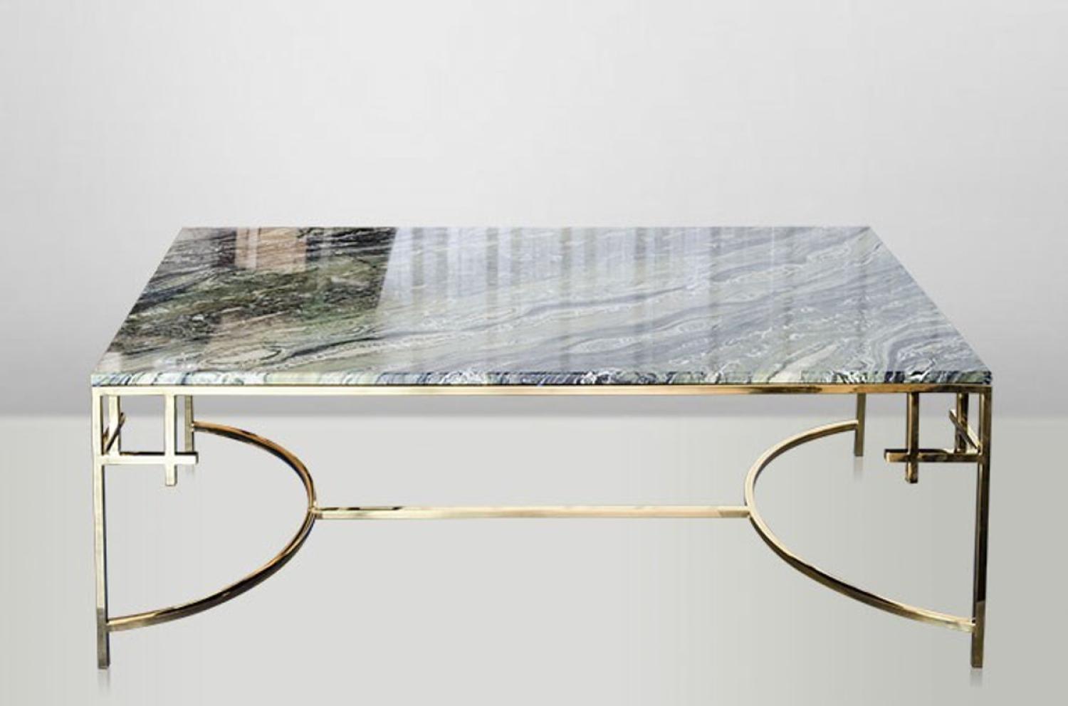 Casa Padrino Art Deco Couchtisch Gold Metall / Marmor 130 x 70 cm- Jugendstil Tisch - Möbel Wohnzimmer Bild 1