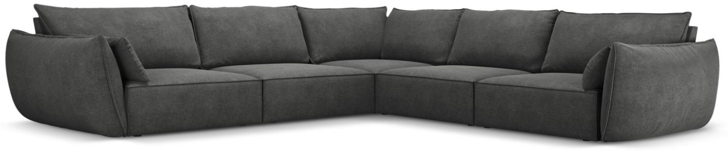 Micadoni 7-Sitzer Symmetrisches Ecksofa Kaelle | Bezug Dark Grey | Beinfarbe Black Plastic Bild 1