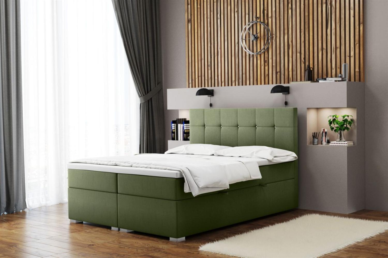 Boxspringbett Schlafzimmerbett 'ABELT', in Stoff Matt Velvet, Olive, 140 x 200 cm Bild 1