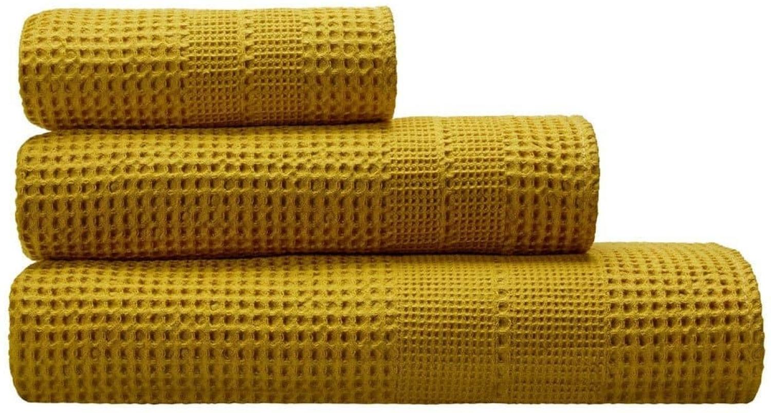 Cotonea Waffelpikee-Handtücher aus Bio Baumwolle | Duschtuch 70x140 cm | curry Bild 1