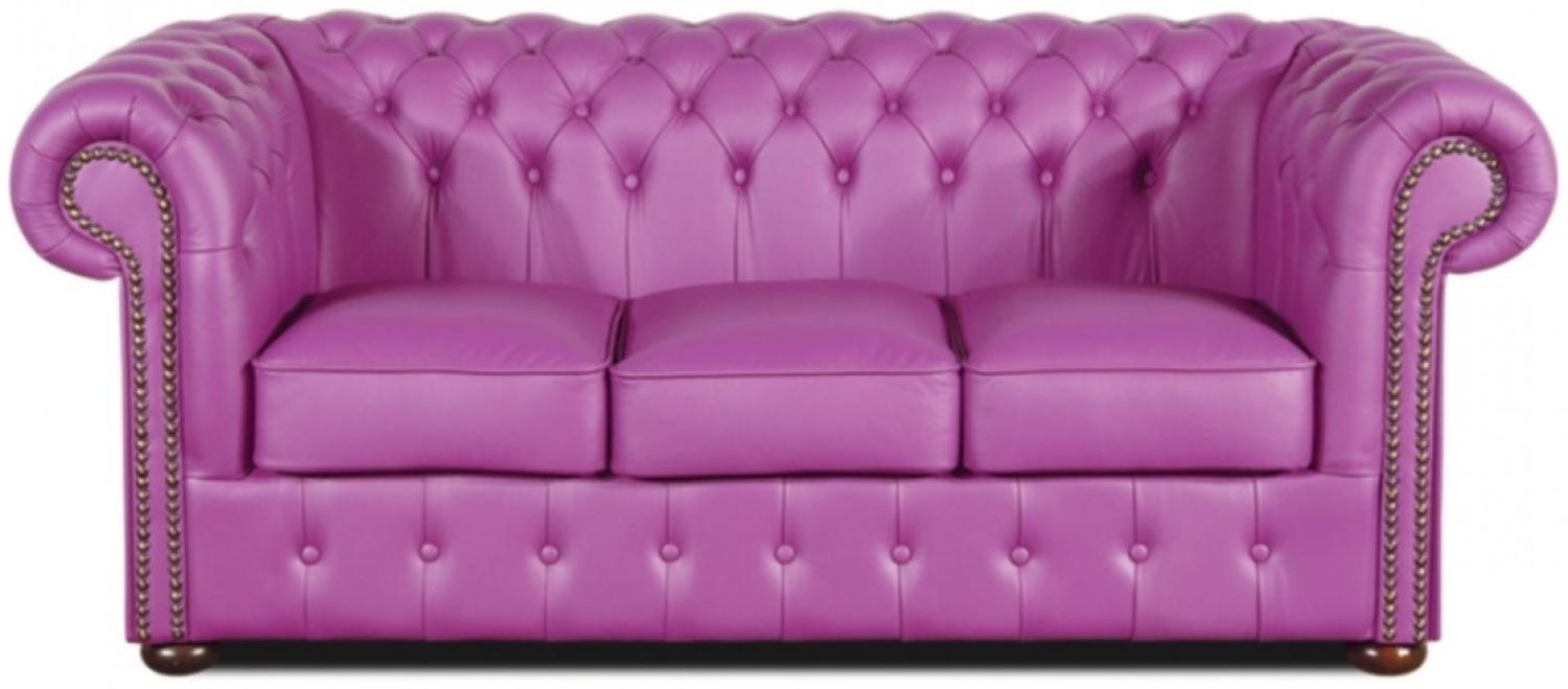 Casa Padrino Echtleder 3er Sofa Violett 200 x 90 x H. 78 cm Bild 1