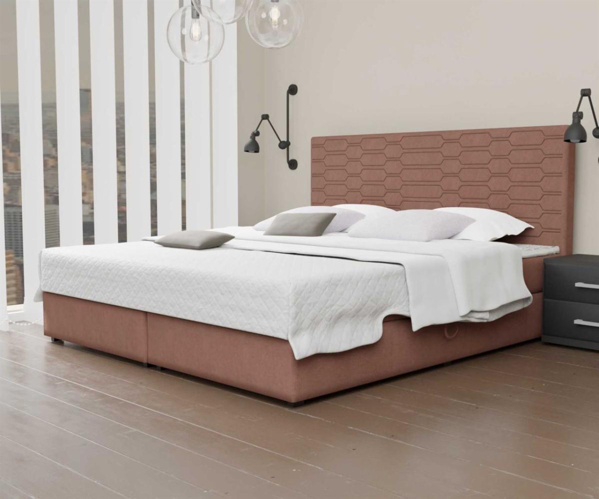 Boxspringbett Schlafzimmerbett OMERO 180x220cm Stoff Apricot inkl. Bettkasten Bild 1