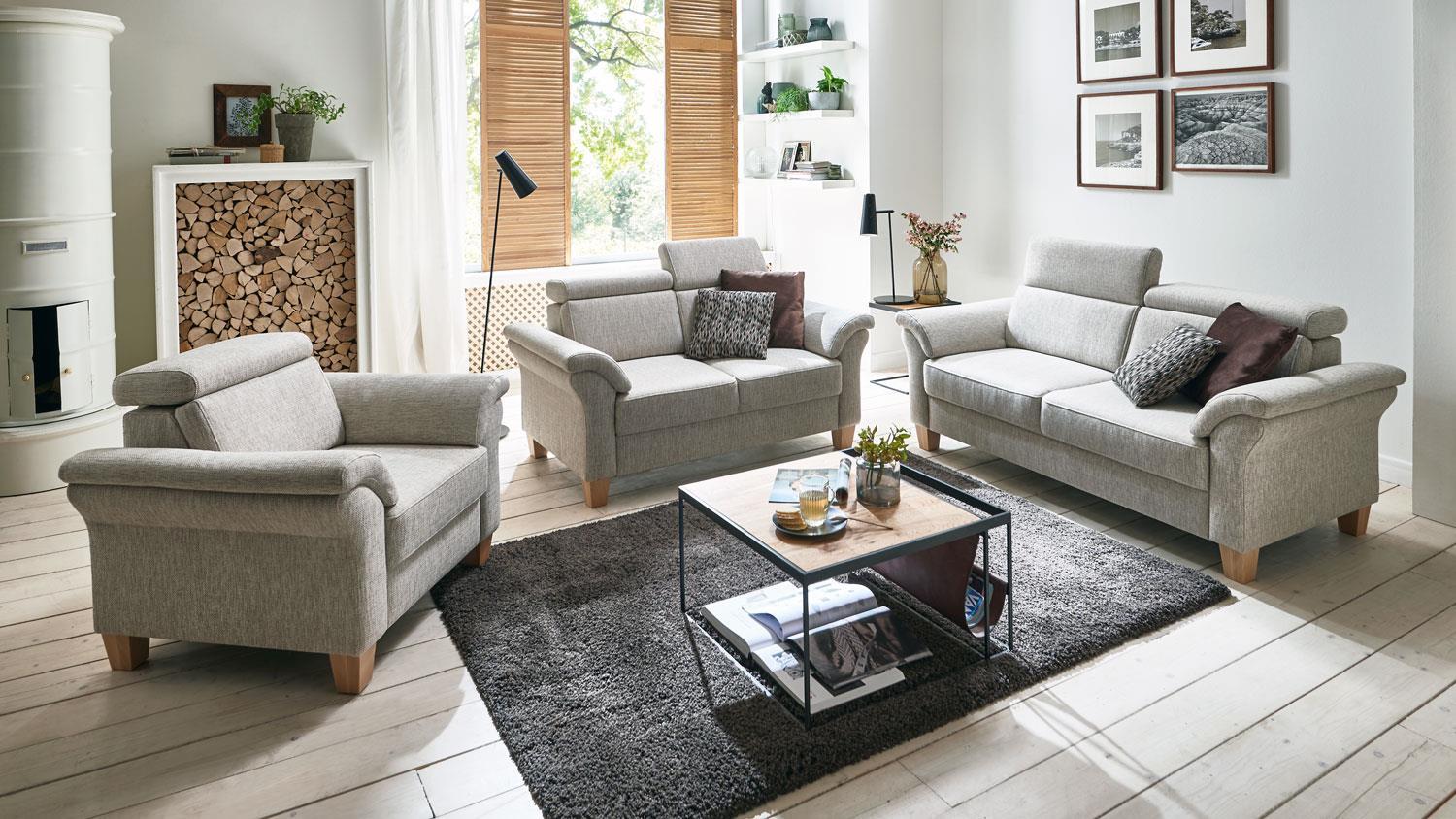 Sofa 3-Sitzer AMELAND Stoff natur mit Federkern Bild 1