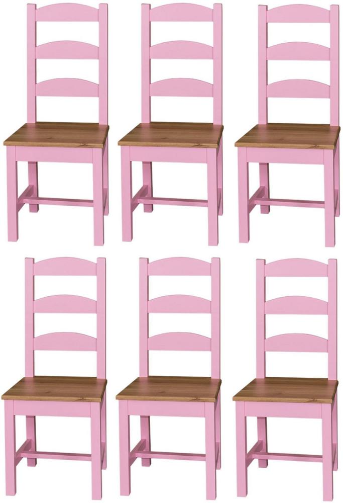 Casa Padrino Landhausstil Esszimmer Stuhl Set 48 x 41 x H. 93 cm - Massivholz Küchen Stühle 6er Set - Esszimmer Möbel im Landhausstil rosa / naturfarben Bild 1