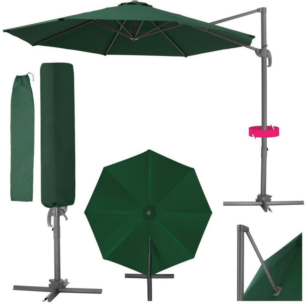 tectake Ampelschirm Sonnenschirm, Set mit Schutzhülle für Terrasse oder Garten, Parasol inkl. Schutzhülle in Schrimfarbe, Ø 300 cm Bild 1