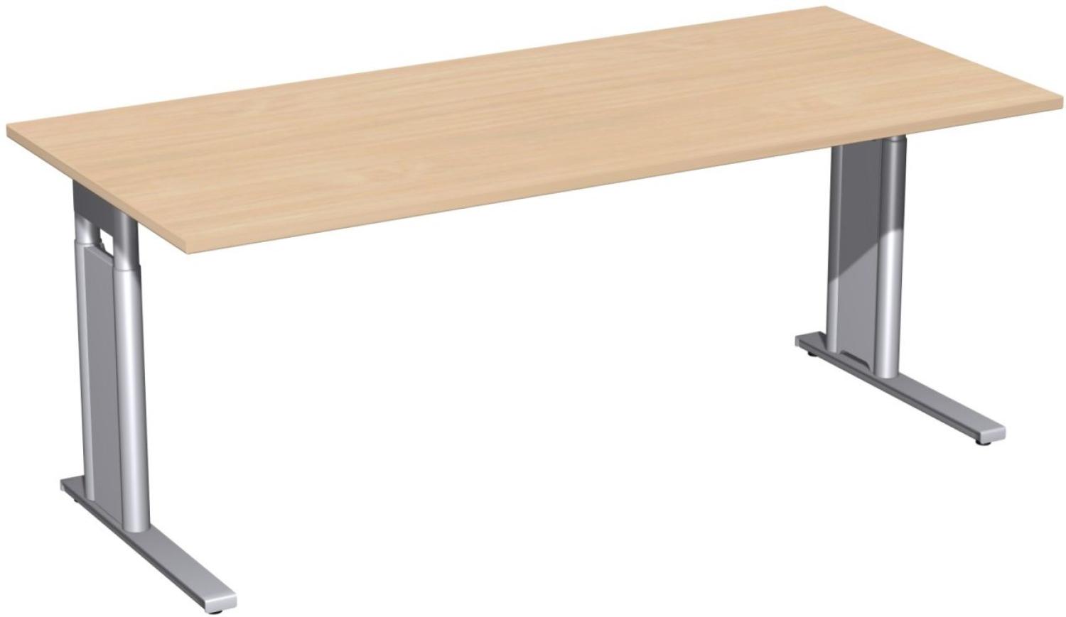 Schreibtisch 'C Fuß Pro' höhenverstellbar, 180x80cm, Buche / Silber Bild 1
