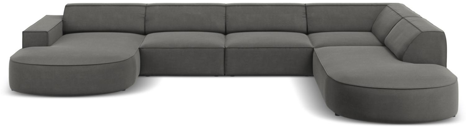 Micadoni 7-Sitzer Samtstoff Panorama Ecke rechts Sofa Jodie | Bezug Light Grey | Beinfarbe Black Plastic Bild 1