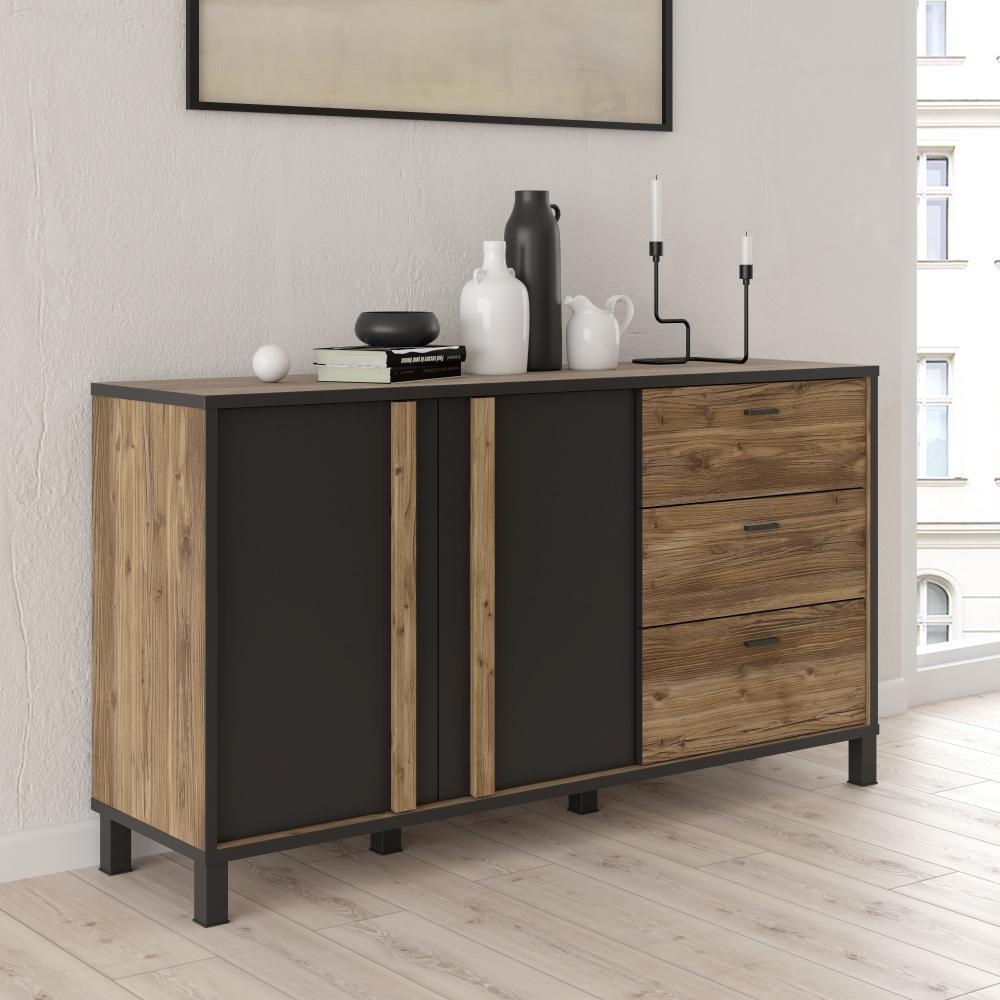 FORTE Hayato Sideboard, Holzwerkstoff, Braun/Schwarz, 154,5 x 85,2 x 42 cm Bild 1