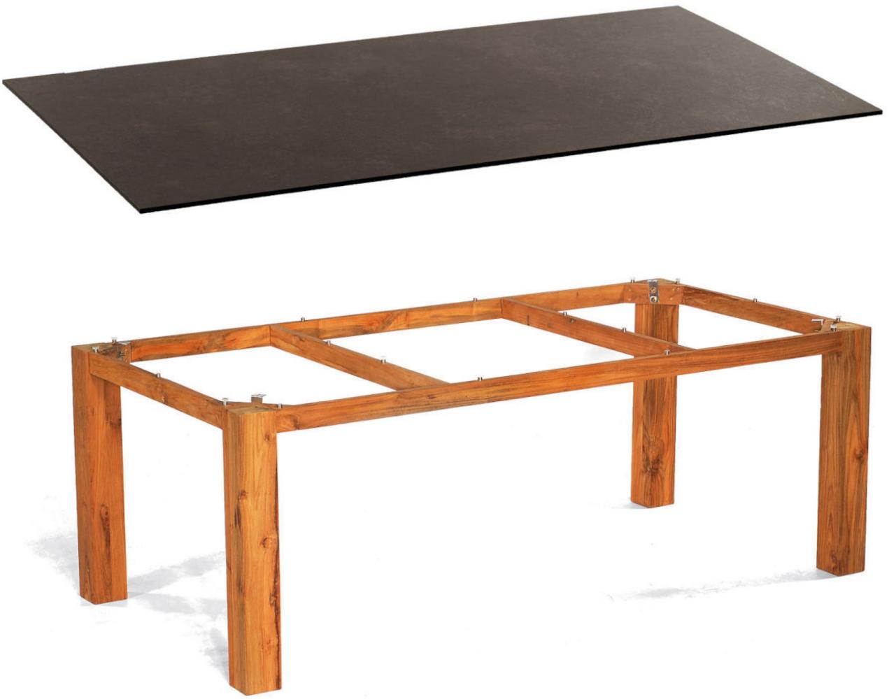Sonnenpartner Gartentisch Base 200x100 cm Teakholz Old Teak Tischsystem Tischplatte Compact HPL Keramikoptik Bild 1