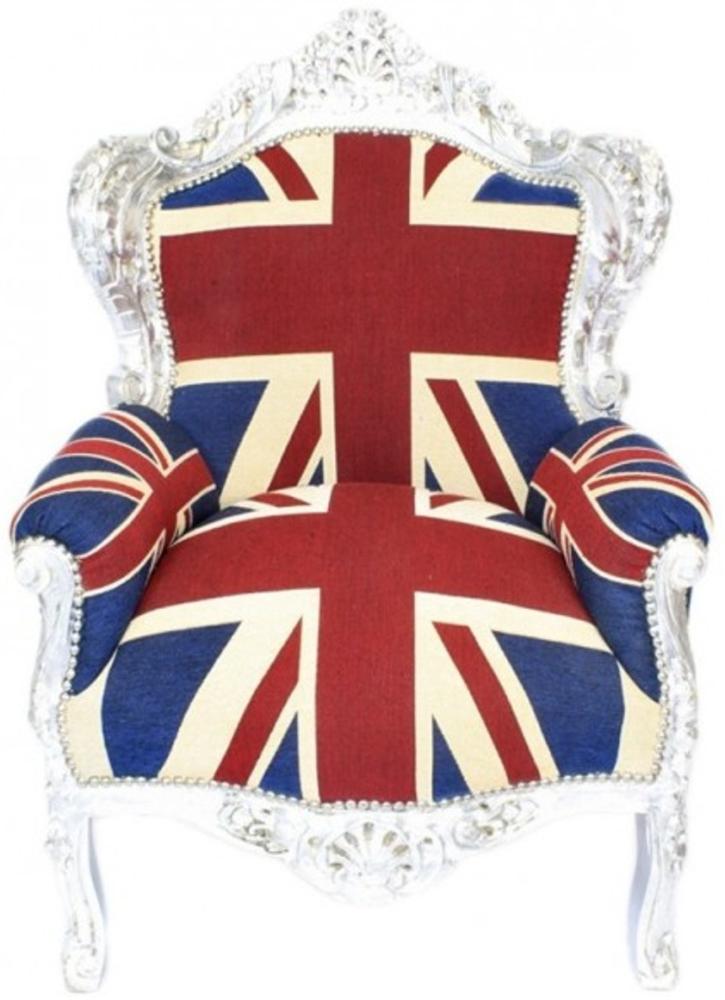Casa Padrino Barock Sessel "King" Union Jack / Silber - Möbel Antik Stil- Englische Flagge Bild 1