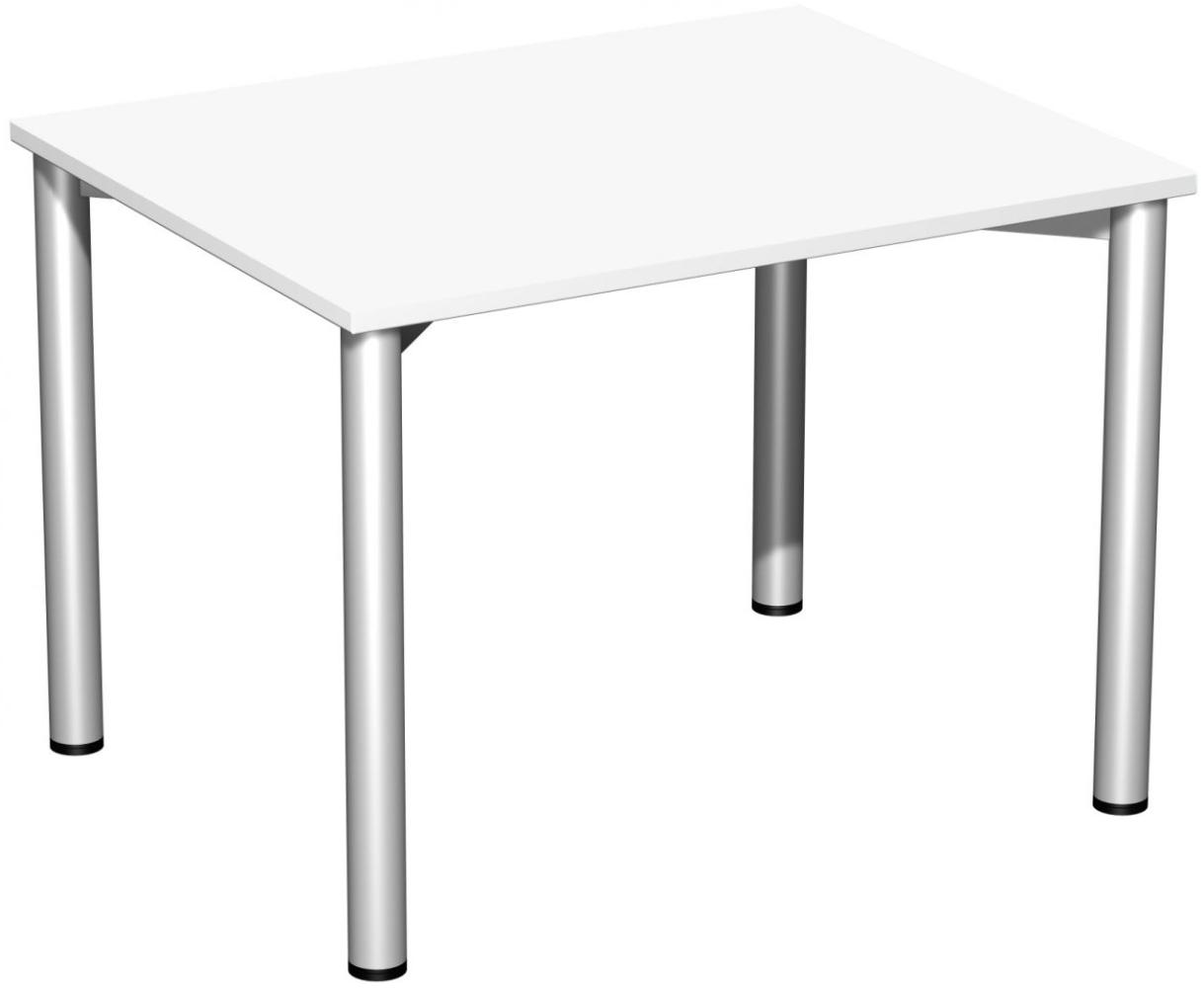 Schreibtisch '4 Fuß Flex', feste Höhe 100x80cm, Weiß / Silber Bild 1
