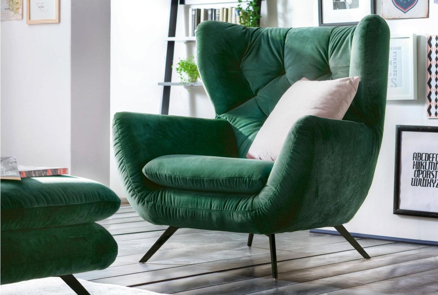 Hochlehnsessel SIXTY Sessel in Velour Stoff smaragd 100 cm Bild 1