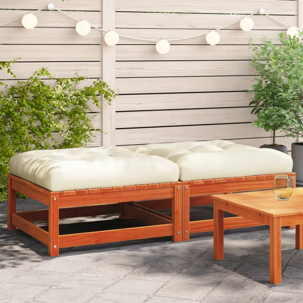 vidaXL Gartenhocker mit Kissen 2 Stk. Wachsbraun Massivholz Kiefer Bild 1