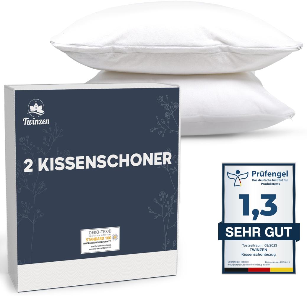 Kissenschoner 40x60-2er Set Wasserdichter Kissenbezug mit Reißverschluss - Oeko-Tex Zertifiziert - Twinzen-Technologie Kissenschutzbezug 40x60 cm Weiß Bild 1