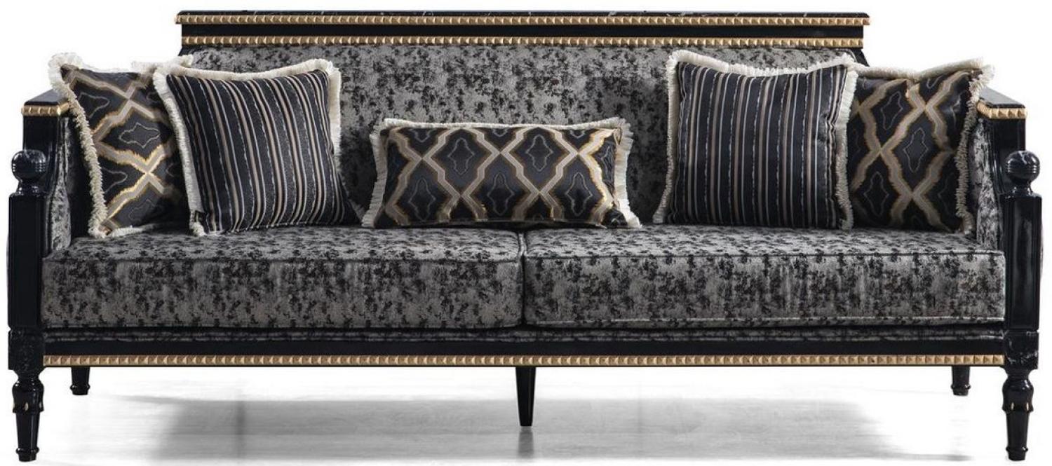 Casa Padrino Luxus Barock Sofa Grau / Schwarz / Gold 237 x 90 x H. 105 cm - Wohnzimmer Sofa mit dekorativen Kissen Bild 1