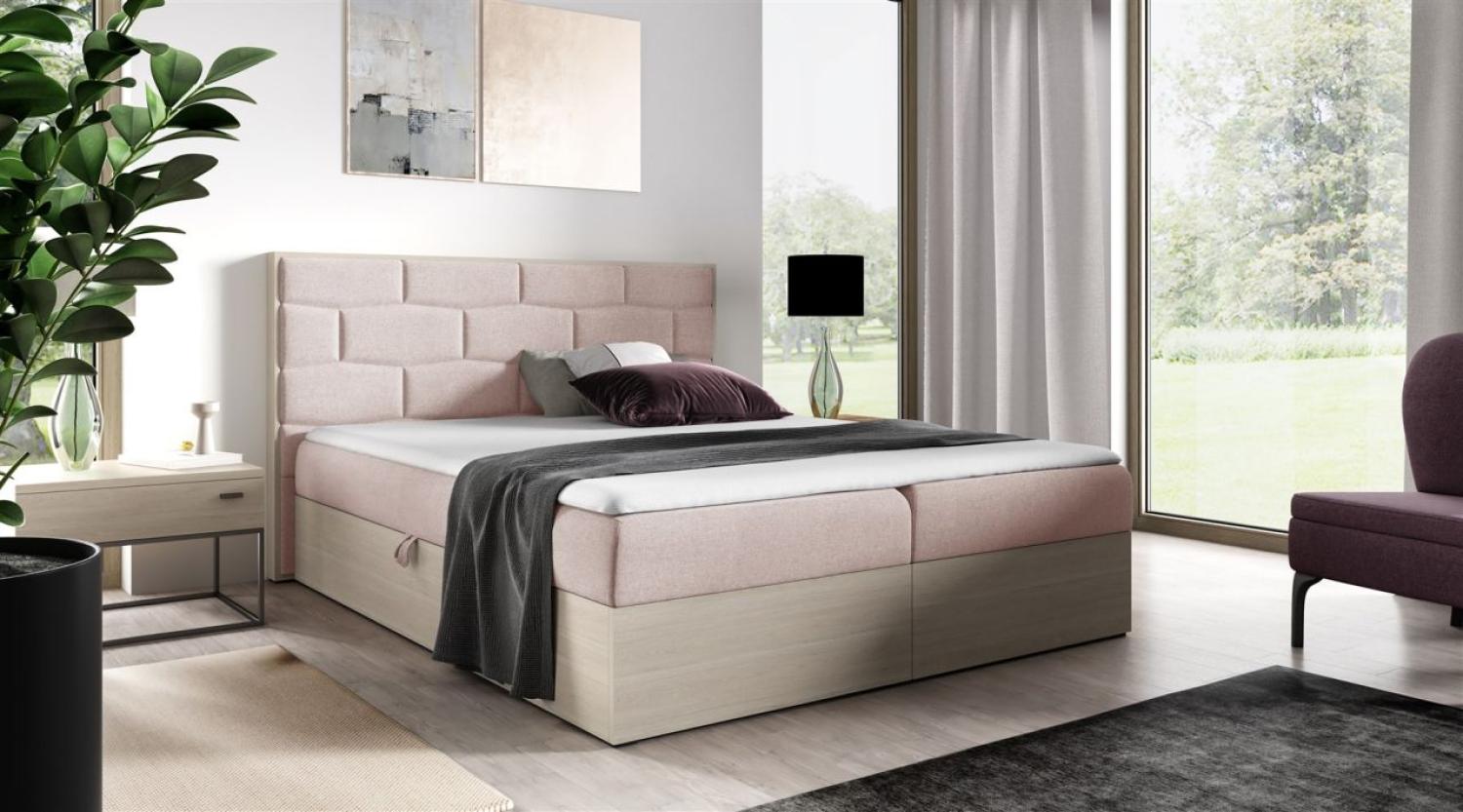 Boxspringbett Bett BEILA 180x200cm Nordic Teak Stoff Rosa inkl. Bettkasten Bild 1