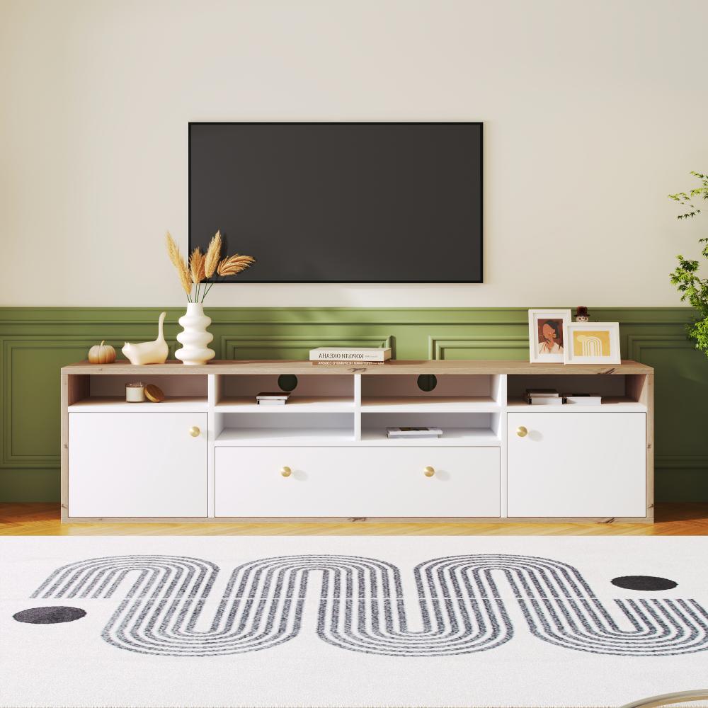 Merax Moderne Eleganz TV-Schrank mit goldenen Griffen und großzügigem Stauraum in Holz und Weiß Bild 1