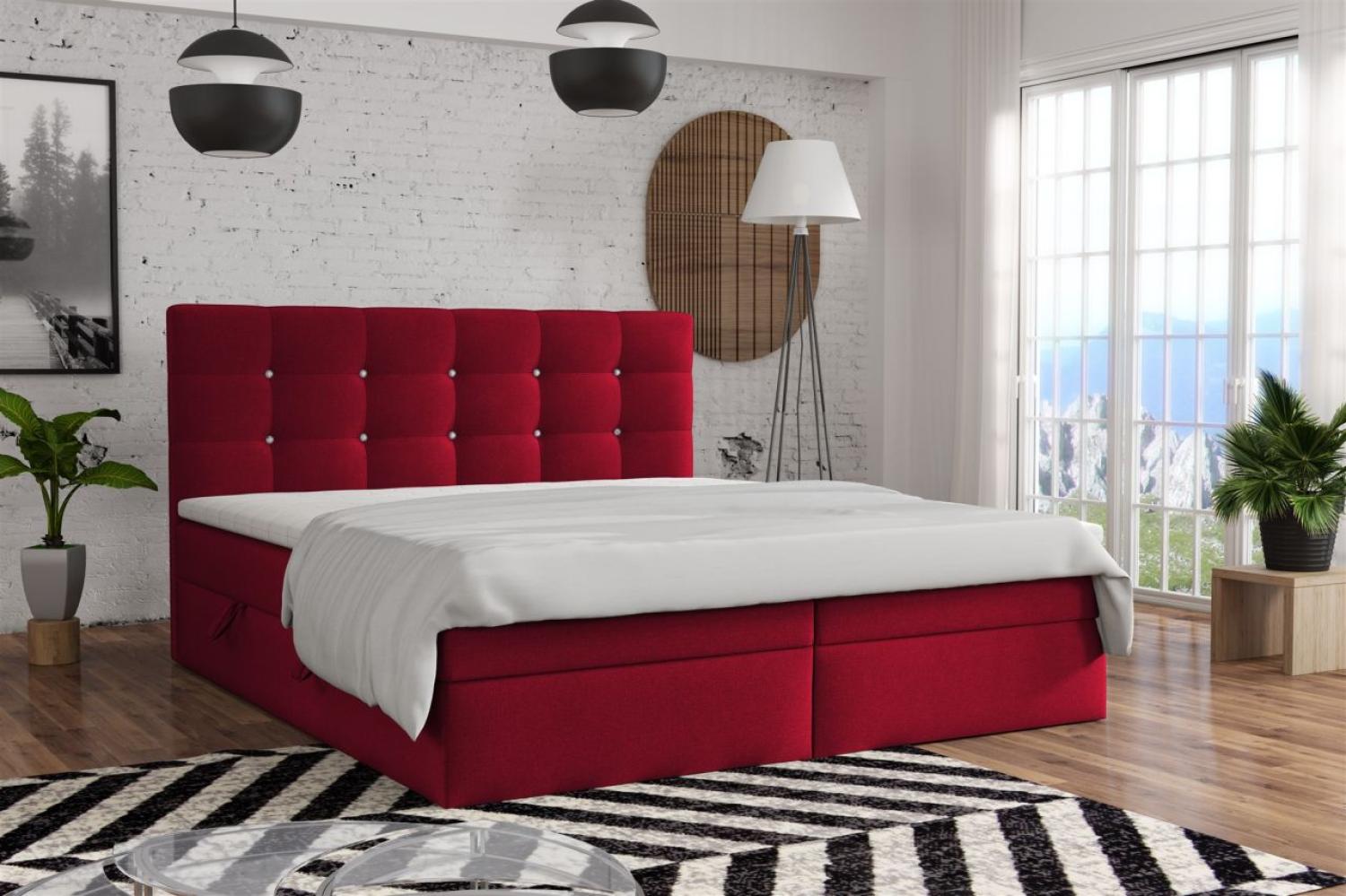 Boxspringbett Schlafzimmerbett BASILIO 140x200cm Stoff Fresh Rot Bild 1