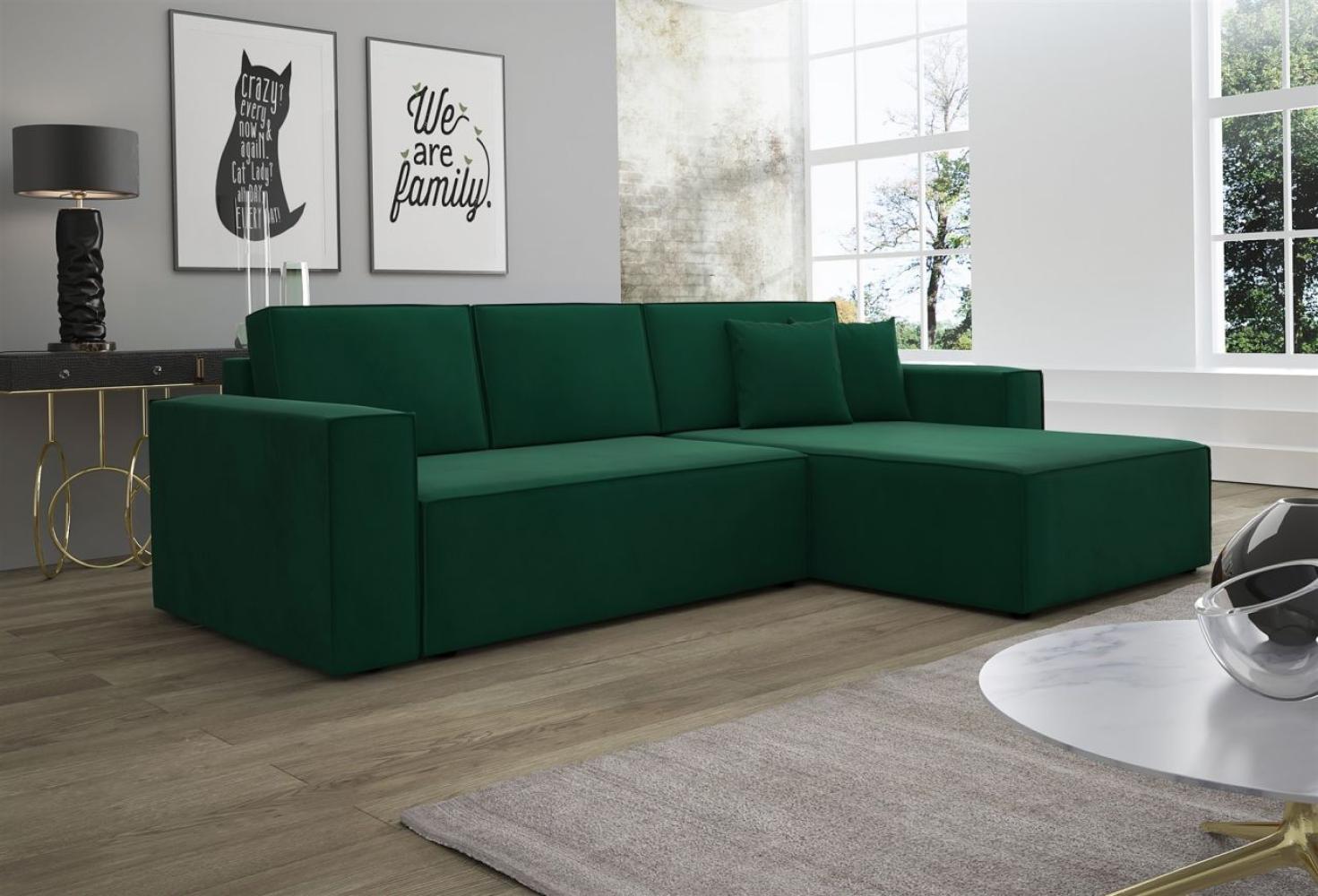 Ecksofa Schlafsofa Sofa CONOR PREMIUM Stoff Kronos Dunkelgrün Ottomane Rechts Bild 1