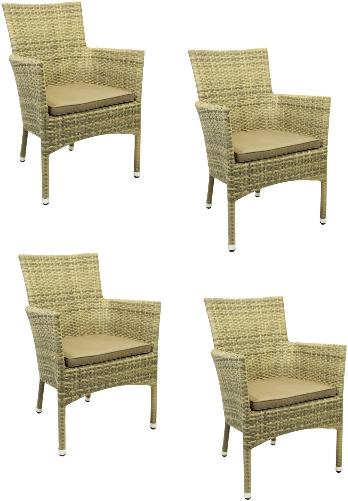 4x KONWAY® MILANO Stapelsessel Elfenbein + Kissen Polyrattan Garten Sessel Set Bild 1