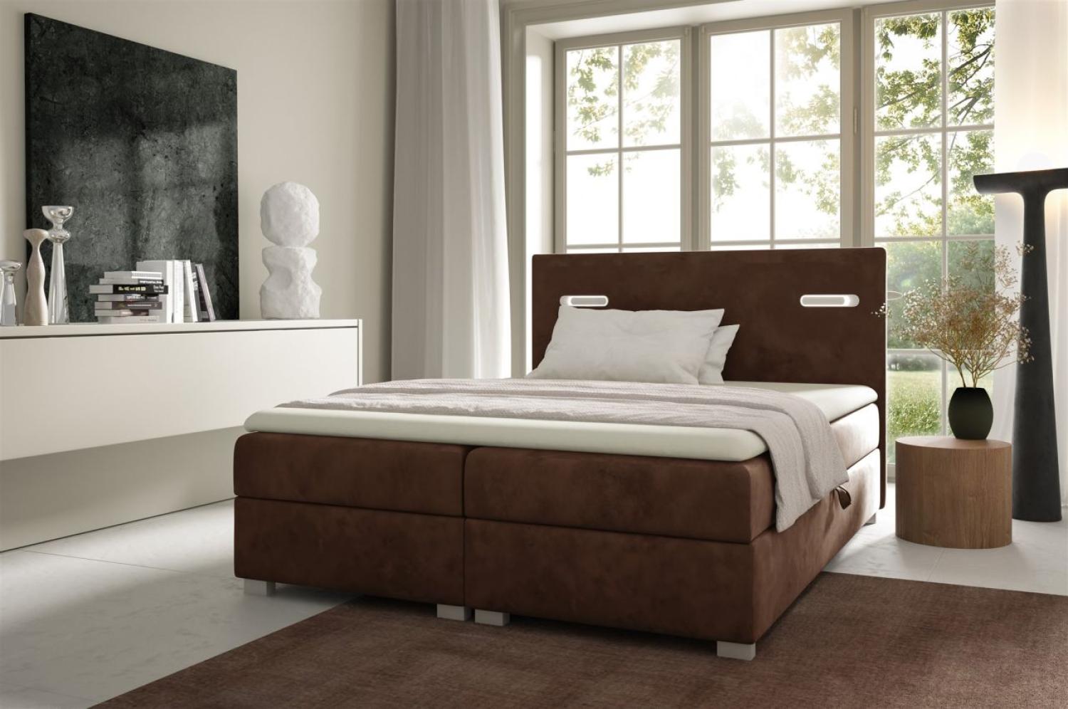 Boxspringbett Schlafzimmerbett CAPRICE 120x200cm Stoff Braun inkl. Ambiente-LED Bild 1