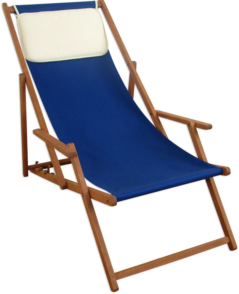 Liegestuhl Strandstuhl blau Kissen Gartenliege Relaxliege Sonnenliege Buche klappbar 10-307 KH Bild 1