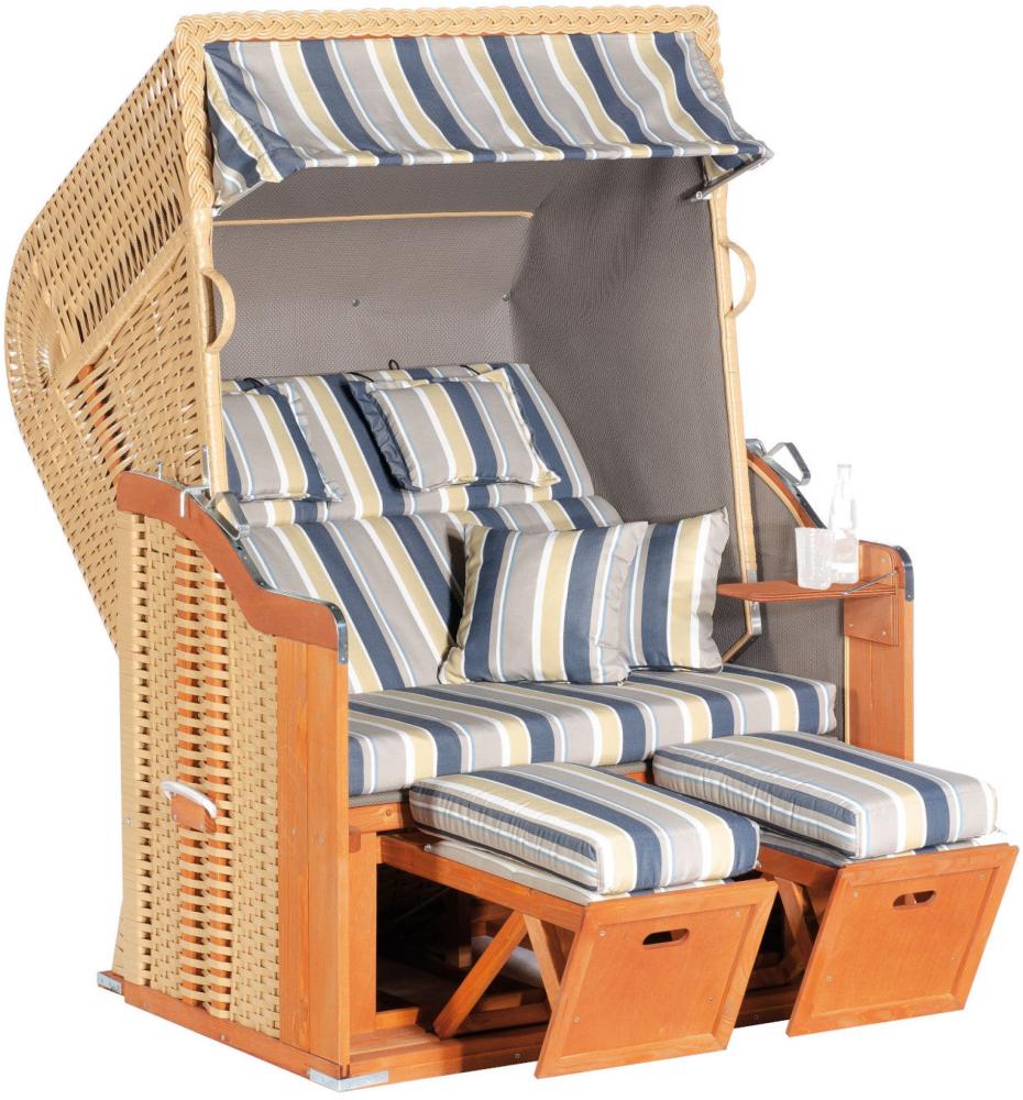SunnySmart Garten-Strandkorb Rustikal 255 PLUS 2-Sitzer beige/taupe/blau mit Kissen Bild 1