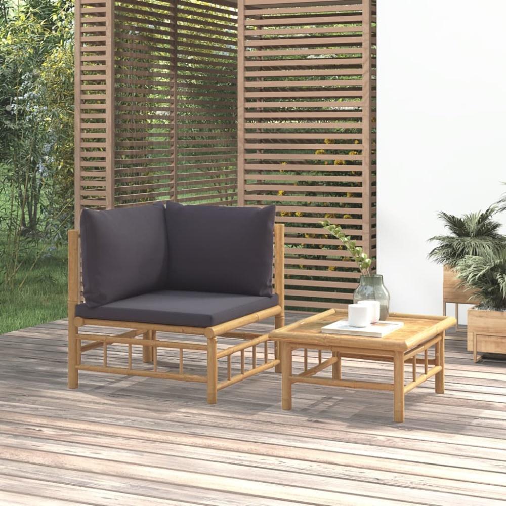 vidaXL 2-tlg. Garten-Lounge-Set mit Dunkelgrauen Kissen Bambus Bild 1