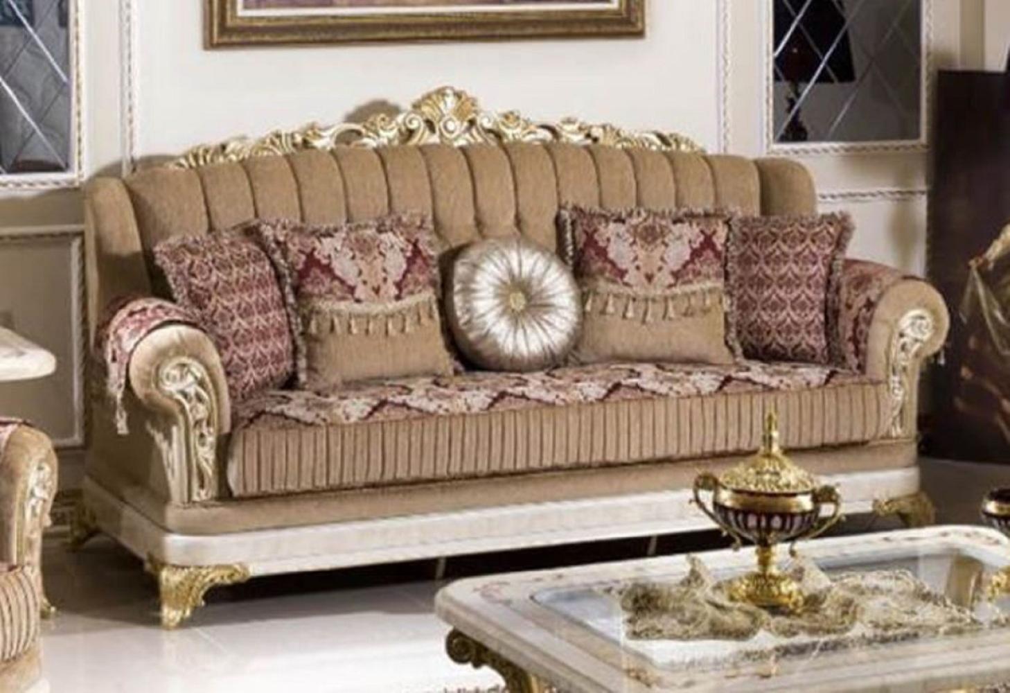 Casa Padrino Luxus Barock Sofa Braun / Bordeauxrot / Weiß / Gold - Prunkvolles Wohnzimmer Sofa mit elegantem Muster - Luxus Wohnzimmer Möbel im Barockstil - Barock Möbel - Barock Einrichtung Bild 1