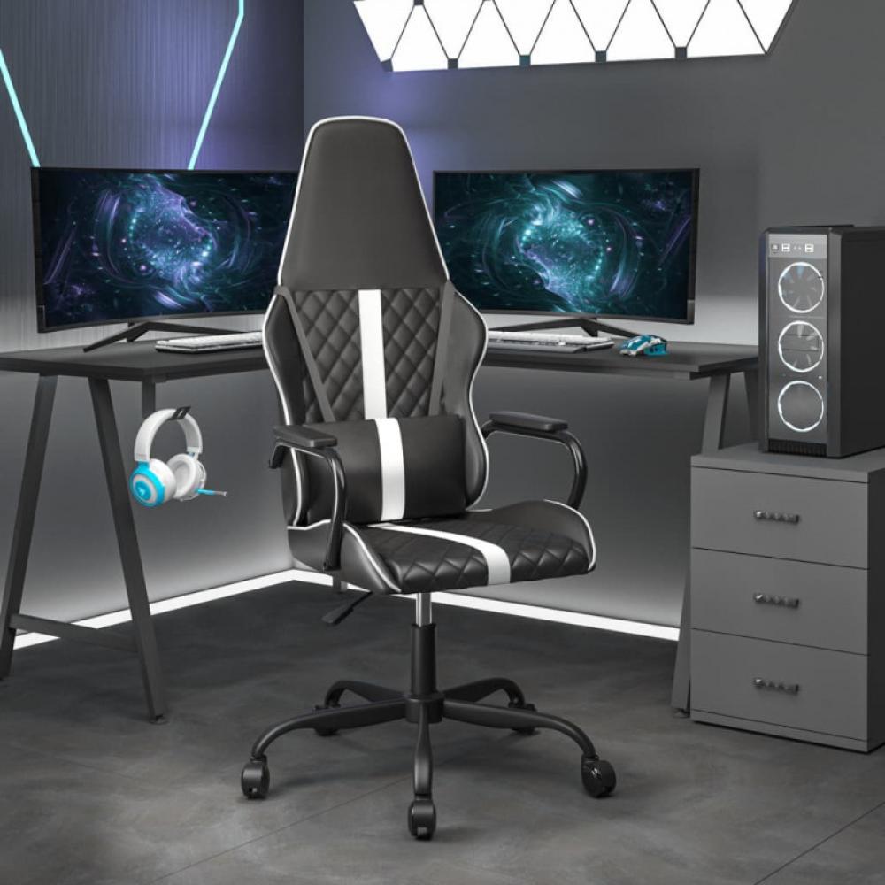 Gaming-Stuhl mit Massagefunktion Weiß und Schwarz Kunstleder (Farbe: Weiß) Bild 1