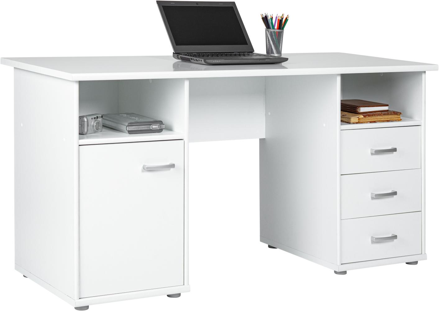 Inter Link Schreibtisch Computertisch Bürotisch Arbeitstisch Laptoptisch in Weiss mit 3 Schubladen und 1 Tür Bild 1
