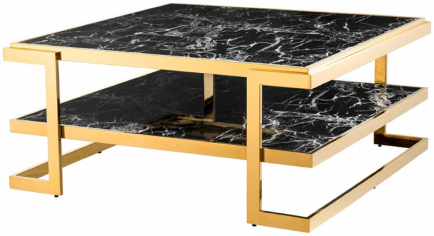 Casa Padrino Art Deco Luxus Couchtisch Kunstmarmor Gold finish - Wohnzimmer Salon Tisch - Luxus Qualität Bild 1