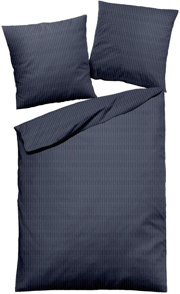 Dormisette Fein Flanell Bettwäsche 135x200 blau Nadelstreifen Melange 1666-52 Bild 1