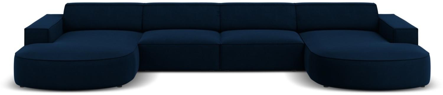 Micadoni 6-Sitzer Samtstoff Panorama Sofa Jodie | Bezug Royal Blue | Beinfarbe Black Plastic Bild 1