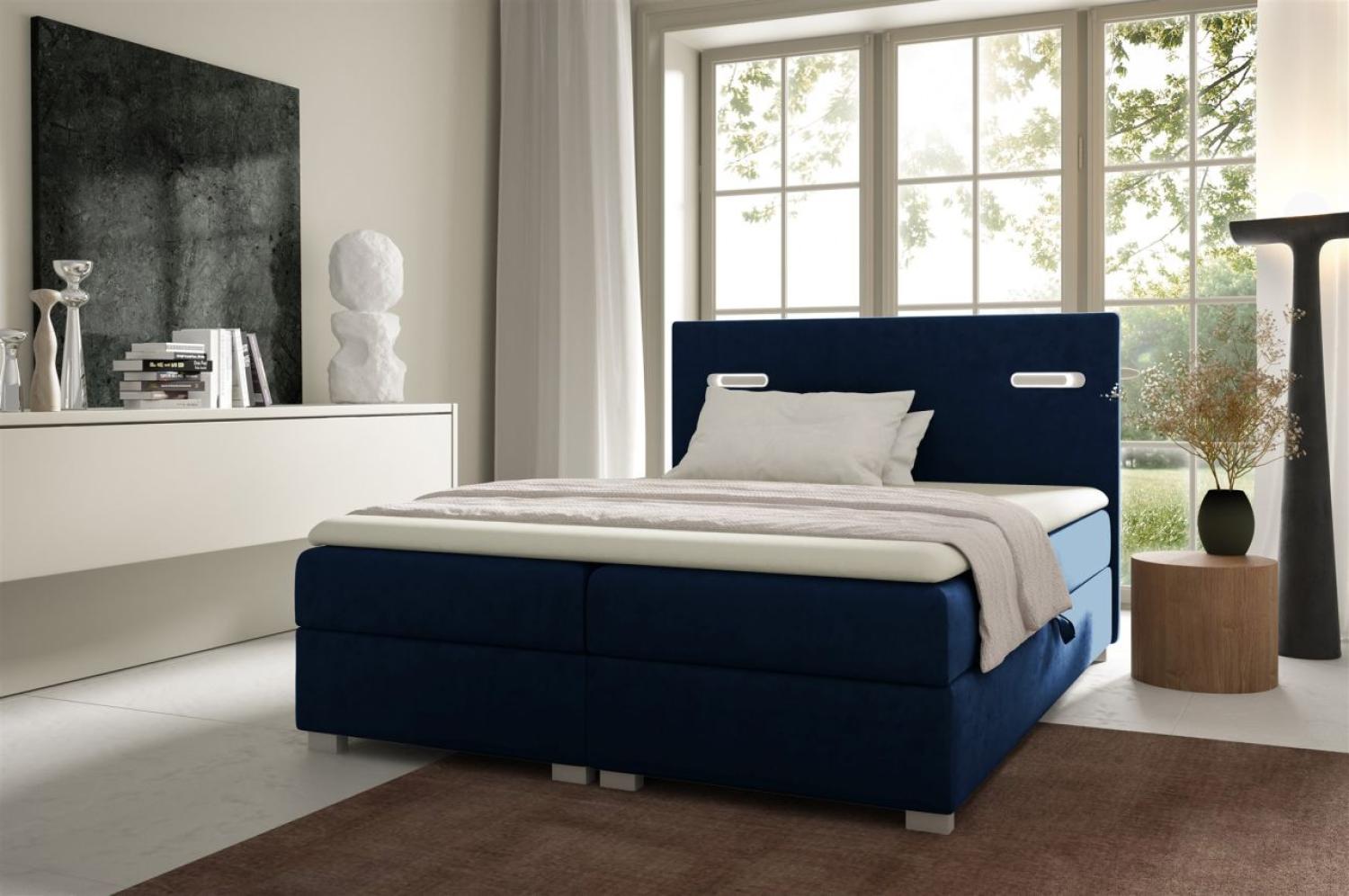 Boxspringbett Schlafzimmerbett CAPRICE 160x200cm Stoff Blau inkl. Ambiente-LED Bild 1