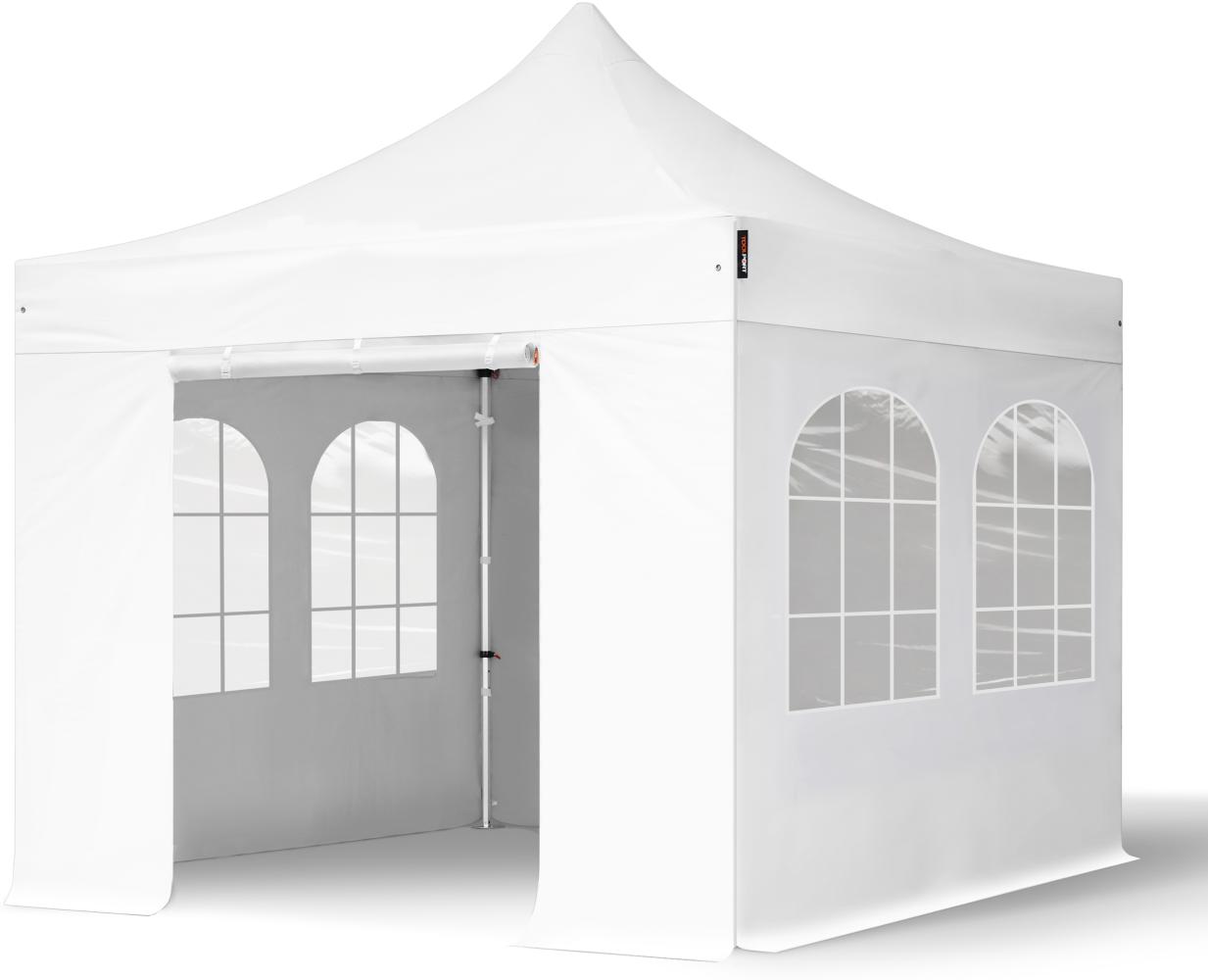 3x3 m Faltpavillon PROFESSIONAL Alu 40mm, Seitenteile mit Sprossenfenstern, weiß Bild 1