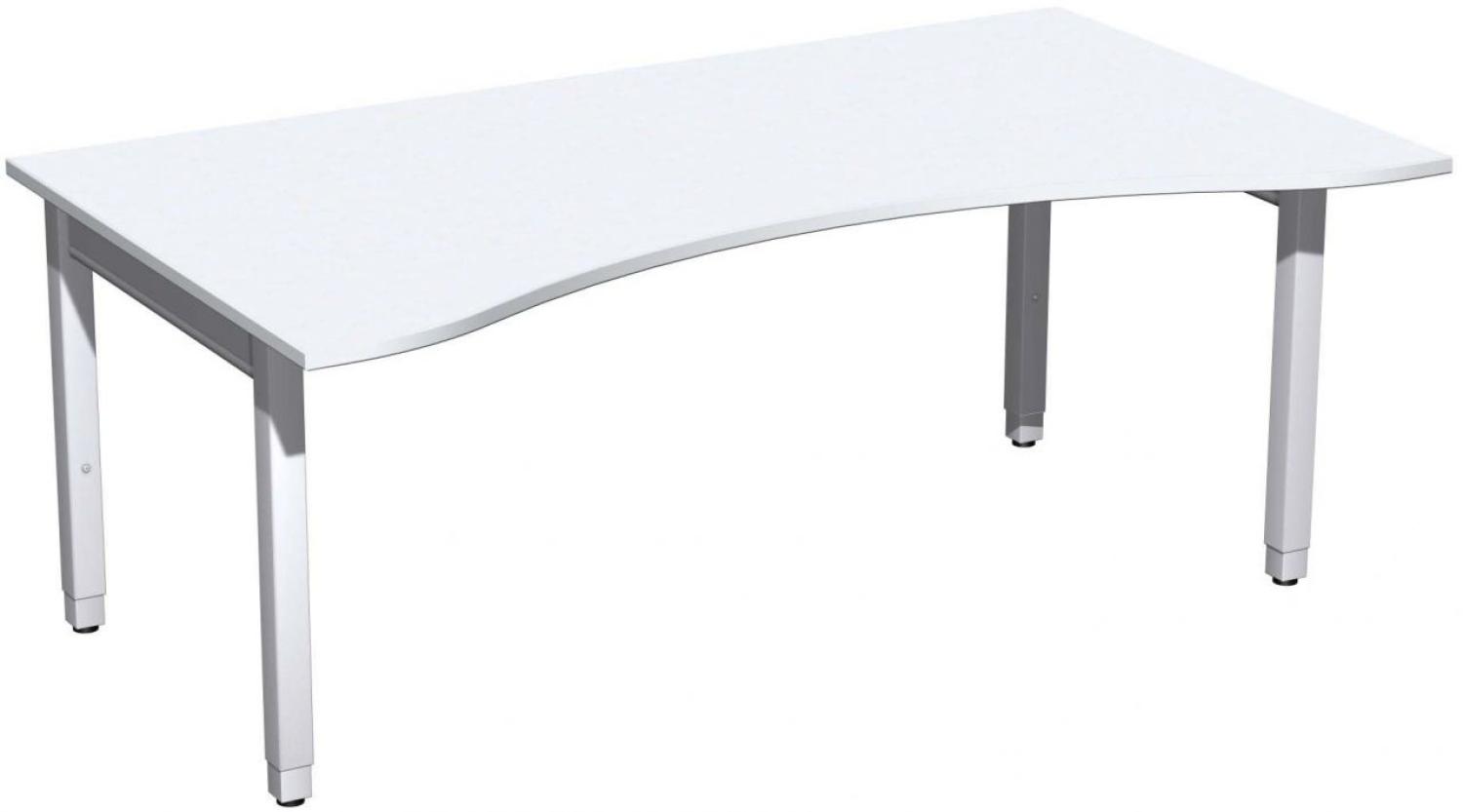 Schreibtisch '4 Fuß Pro Quadrat' Ergonomieform höhenverstellbar, 180x100x68-86cm, Weiß / Silber Bild 1