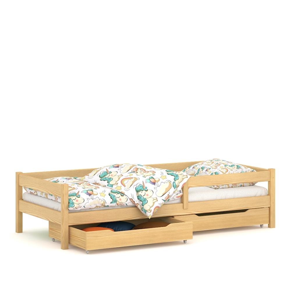 WNM Group Kinderbett für Mädchen und Jungen Felix - Jugenbett aus Massivholz - Bett mit 2 Schubladen und Lattenrost - Funktionsbett - Natürliche - 70 x 140 cm Bild 1