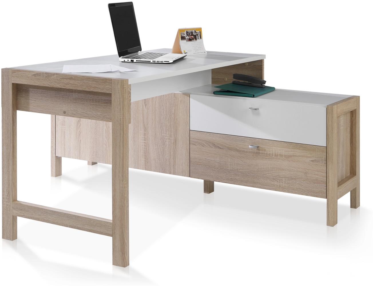Möbel-Eins HALDO Schreibtisch, Material Dekorspanplatte, Eiche sonomafarbig/weiss Bild 1