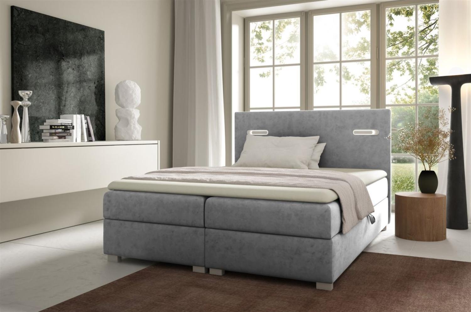 Boxspringbett Schlafzimmerbett CAPRICE 140x220cm Grau inkl. Ambiente-LED Bild 1